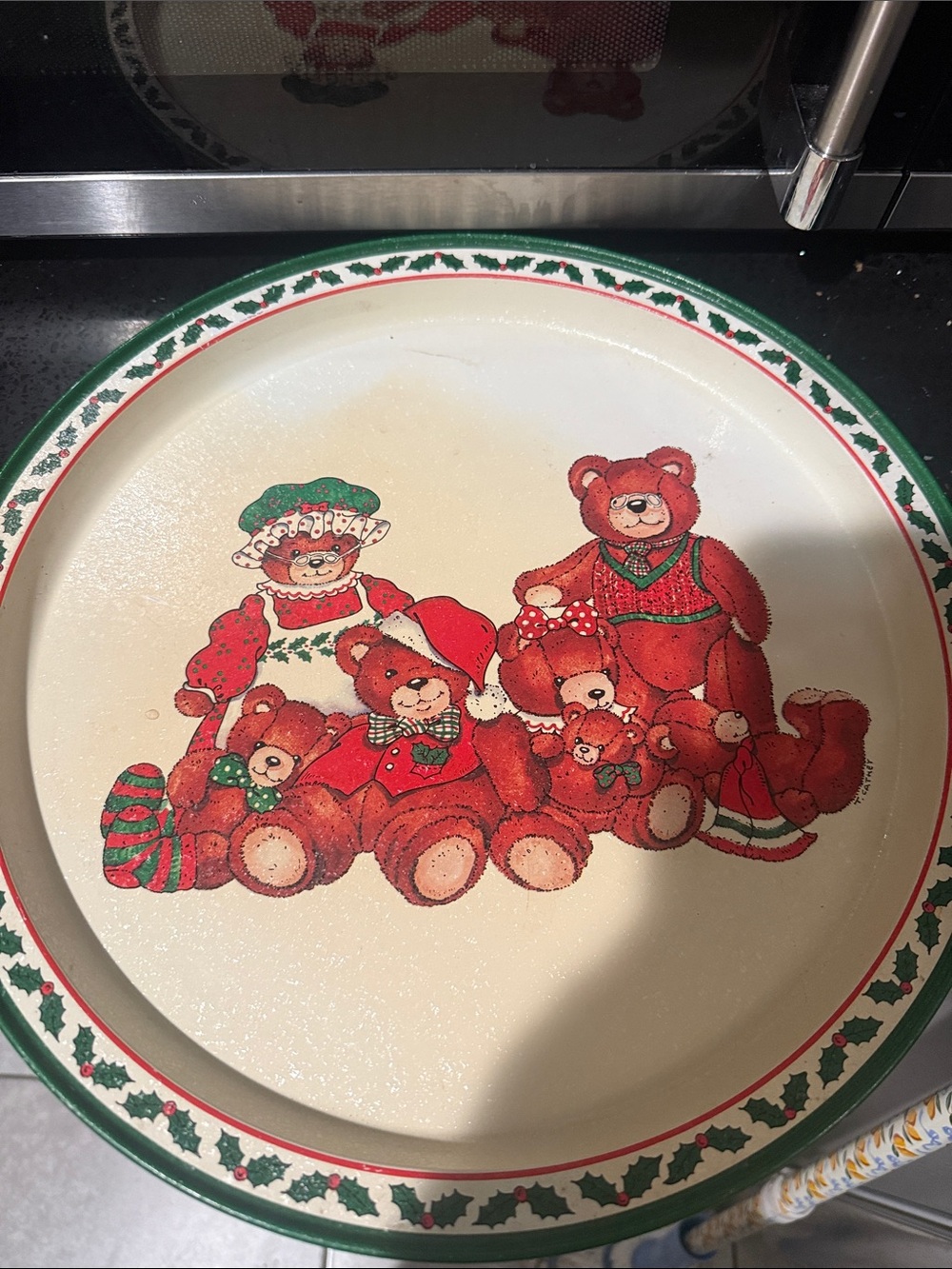 Festive Bear Family Holiday Serving Tray - Red and Green